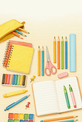 JPG 컬러 스티커 일러스트 문구용품 색연필 일상 학습 필기구 연필 펜 공책 도구 스테이플러 책상 준비 지우개 대학교 크레파스 정리 국내일러스트 AI일러스트 AI콘텐츠 교육 가구 학교 학용품 라이프 사무용품 오브젝트 파일형식