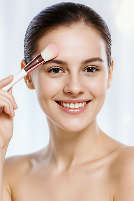 JPG 편집이미지 여자 얼굴 미소 화장 뷰티 화장품 붓 피부 피부관리 뷰티풀 의료성형뷰티 외모 편집실사 AI인물포토 AI콘텐츠 표정 사람 신체부위 CG 파일형식 AI포토