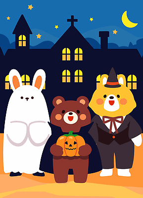 동물 캐릭터 옷 별 백그라운드 일러스트 곰 놀이 호박 주택 웃음 파티 귀여움 축제 우정 할로윈 토끼 저녁 즐거움 국내일러스트 AI파일 자연요소 감정 컨셉 채소 포유류 표정 이벤트 건물 친구 반려동물 야간 파일형식 벡터