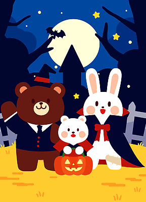 포토 캐릭터 옷 별 일러스트 곰 가족 자연 동화 풍경 친구 반려동물 귀여움 할로윈 달 시골 토끼 즐거움 국내일러스트 AI파일 자연요소 동물 감정 컨셉 포유류 관계 생태계 파일형식 벡터