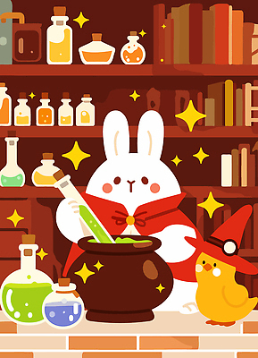 동물 캐릭터 컬러 일러스트 재료 상상 동화 실험 장식 귀여움 주방 할로윈 마법사 토끼 신비 만들기 장면 마법 성분 물약 국내일러스트 AI파일 컨셉 포유류 모션 반려동물 약 파일형식 벡터