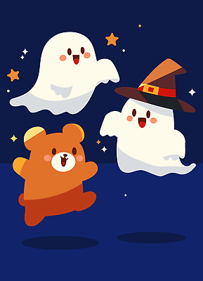 캐릭터 별 일러스트 곰 놀이 밤하늘 동화 사탕 웃음 친구 귀여움 축제 할로윈 유령 놀이터 즐거움 마법사모자 환상 국내일러스트 AI파일 자연요소 동물 모자_잡화 감정 컨셉 포유류 관계 하늘 디저트 표정 야간 파일형식 벡터