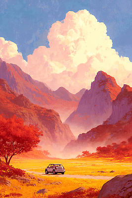 JPG 나무 도로 예술 컬러 여행 단풍 일러스트 자동차 자연 하늘 산 풍경 초원 그래픽 평화 가을 클라우드서비스 산맥 국내일러스트 AI일러스트 AI콘텐츠 식물 계절 길 육상교통 컨셉 잎 교통시설 서비스 생태계 파일형식