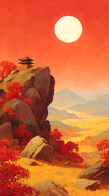 JPG 여행 단풍 일러스트 자연 하늘 산 풍경 빨간색 계곡 고요 일몰 가을 사원 저녁 조용 뷰티풀 산맥 국내일러스트 AI일러스트 AI콘텐츠 계절 컬러 잎 비즈니스 노을 야간 생태계 파일형식