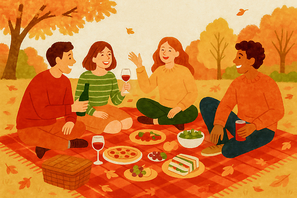 JPG 나무 감정 음료 음식 단풍 일러스트 자연 피자 대화 친구 소풍 과자 와인 샐러드 모임 사과 즐거움 국내일러스트 AI일러스트 AI콘텐츠 식물 잎 과일 관계 디저트 주류 패스트푸드 서양음식 말하기 야외활동 생태계 파일형식