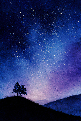 JPG 나무 사계절 별 컬러 일러스트 자연 하늘 풍경 평화 우주 고요 일몰 물감 언덕 조화 별빛 뷰티풀 국내일러스트 AI일러스트 AI콘텐츠 자연요소 식물 계절 컨셉 빛 노을 미술도구 생태계 파일형식