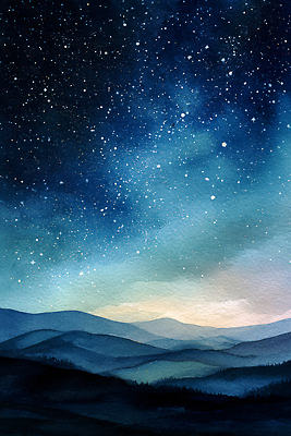JPG 별 예술 야경 일러스트 자연 하늘 산 창조 수묵화 풍경 평화 고요 물감 저녁 신비 별빛 뷰티풀 색감 국내일러스트 AI일러스트 AI콘텐츠 자연요소 컨셉 미술 빛 미술도구 야간 생태계 파일형식 풍경_경치
