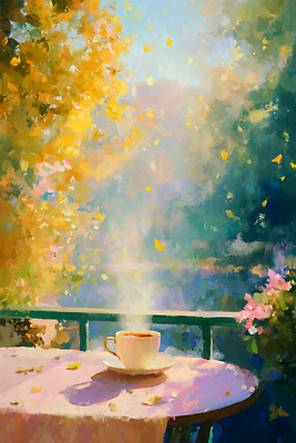 JPG 꽃 여유 커피 일러스트 자연 휴식 따뜻함 풍경 야외 일상 햇빛 소풍 평화 산책 발코니 가을 분위기 수증기 따뜻한음료 오후 국내일러스트 AI일러스트 AI콘텐츠 식물 계절 감정 음료 컨셉 라이프 태양 야외활동 생태계 파일형식