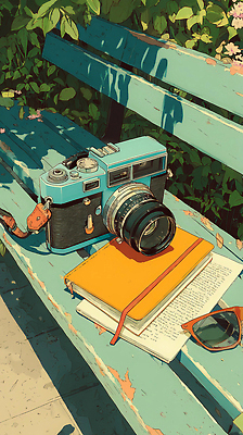 포토 JPG 공원 안경 여유 벤치 일러스트 자연 휴식 조명 그림자 일상 책 카메라 촬영 공책 고요 기록 빈티지 오브젝트 색감 오후 국내일러스트 AI일러스트 AI콘텐츠 잡화 공공시설 감정 컨셉 의자 문구용품 라이프 전자제품 생태계 파일형식