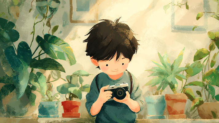 포토 JPG 식물 어린이 컬러 일러스트 자연 실내 미소 햇빛 카메라 정원 촬영 공간 관찰 창가 즐거움 호기심 감성 실습 창의성 국내일러스트 AI일러스트 AI콘텐츠 감정 컨셉 창문 모션 표정 사람 내부 전자제품 태양 생태계 파일형식