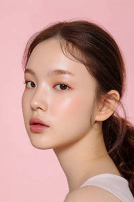 JPG 모델 편집이미지 여자 패션 얼굴 미소 근접촬영 뷰티 화장품 순수 피부관리 초상화 의료성형뷰티 분홍색배경 편집실사 AI인물포토 AI콘텐츠 뷰포인트 분홍색 백그라운드 컨셉 표정 사람 신체부위 CG 그림 파일형식 AI포토