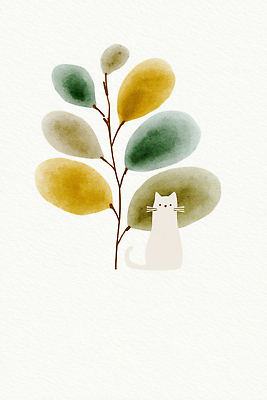 JPG 나무 식물 동물 디자인 예술 컬러 잎 일러스트 자연 가지 수채화 귀여움 고양이 그림 부드러움 색감 창의성 국내일러스트 AI일러스트 AI콘텐츠 컨셉 채소 포유류 반려동물 감각 생태계 파일형식