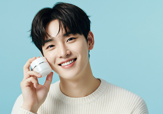 JPG 모델 편집이미지 남자 백그라운드 표정 미소 청년 파란색 청춘 화장품 촉촉함 상품 피부관리 스킨케어 뷰티풀 의료성형뷰티 편집실사 AI인물포토 AI콘텐츠 컬러 컨셉 사람 성인 뷰티 젖음 CG 파일형식 AI포토