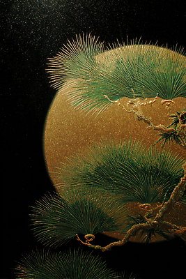 JPG 편집이미지 전통 예술 컬러 백그라운드 자연 파란색 달 소나무 묘사 작품 한국화 조화 뷰티풀 이미지편집 AI컴퓨터그래픽 AI콘텐츠 자연요소 나무 미술 동양화 생태계 파일형식