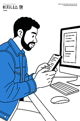 남자 인터넷 일러스트 비즈니스 커뮤니케이션 직장 기술 파란색 스마트폰 컴퓨터 사무실 홈페이지 환경 디지털 정보 업무 작업 남성복 집중 모던 소통 국내일러스트 AI파일 옷 컬러 컨셉 회사 사람 전자제품 핸드폰 스마트기기 파일형식 벡터