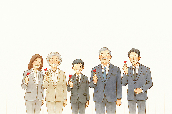 JPG 옷 행복 일러스트 가족 따뜻함 표정 사랑 미소 정장 축제 기쁨 모임 하트 화합 친척 세대 소통 순간 국내일러스트 AI일러스트 AI콘텐츠 모양 감정 컨셉 관계 파일형식