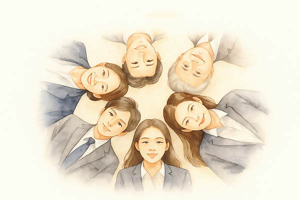 JPG 응시 얼굴 일러스트 비즈니스 회의 협력 직장 웃음 정장 여러명 다정 모임 표현 원형 전문직 그림 상호작용 국내일러스트 AI일러스트 AI콘텐츠 도형 직업 시선 옷 다수 컨셉 회사 표정 사람 신체부위 파일형식