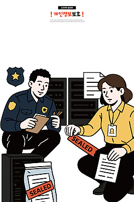일러스트 기술 관리 안전 자료 정보 작업 경찰 전문직 보호 문서 파일 보안 시스템 점검 순서 봉인 서버 국내일러스트 AI파일 직업 컨셉 파일형식 벡터