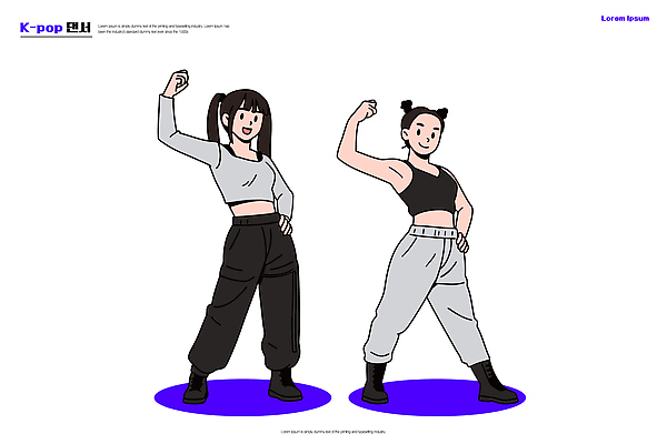 옷 감정 문화 음악 포즈 일러스트 모션 캐주얼 친구 청춘 공연 에너지 무대 표현 춤 즐거움 리듬 소셜 케이팝 스타일 국내일러스트 AI파일 컨셉 관계 문화예술 이벤트 파일형식 벡터