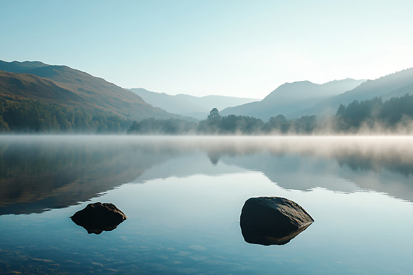 JPG 나무 편집이미지 호수 자연 하늘 아침 산 풍경 물 반사 평화 고요 안개 돌_바위 숲 편집실사 AI포토 AI콘텐츠 주간 자연요소 식물 컨셉 날씨 CG 생태계 파일형식