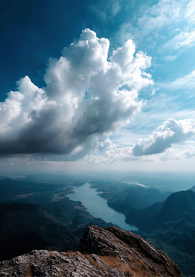 컬러 산 노을 CG 생태계 파일형식 AI콘텐츠 풍경 호수 하늘 자연 산맥 일출 일몰 여행 탐험 파란색 편집이미지 편집실사 JPG AI포토