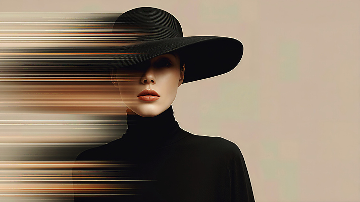 JPG 전신 모델 편집이미지 옷 패션 표정 검은색 고급 신비 모던 그림 기하학 조화 의료성형뷰티 스타일 이미지편집 AI컴퓨터그래픽 AI콘텐츠 컬러 컨셉 무늬 파일형식