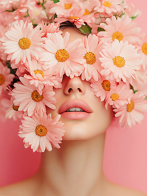 JPG 편집이미지 헤어스타일 여자 패션 꽃 감정 분홍색 포즈 자연 국화 뷰티 머리 피부 화사함 뷰티풀 색감 의료성형뷰티 편집실사 AI인물포토 AI콘텐츠 식물 컬러 컨셉 사람 신체부위 CG 생태계 파일형식 AI포토