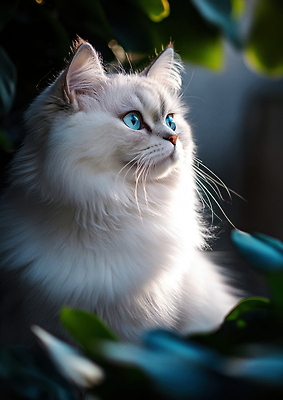 JPG 동물 편집이미지 포즈 자연 생명 나뭇잎 털 반짝임 반려동물 평화 귀여움 환경 정원 고양이 관찰 편집실사 AI포토 AI콘텐츠 컨셉 잎 포유류 모션 CG 생태계 파일형식