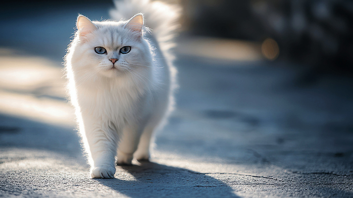 JPG 동물 편집이미지 자연 거리 털 풍경 야외 라이프 햇빛 걷기 귀여움 고양이 흰색 장면 오후 편집실사 AI포토 AI콘텐츠 컬러 컨셉 포유류 모션 생활 반려동물 태양 CG 생태계 파일형식
