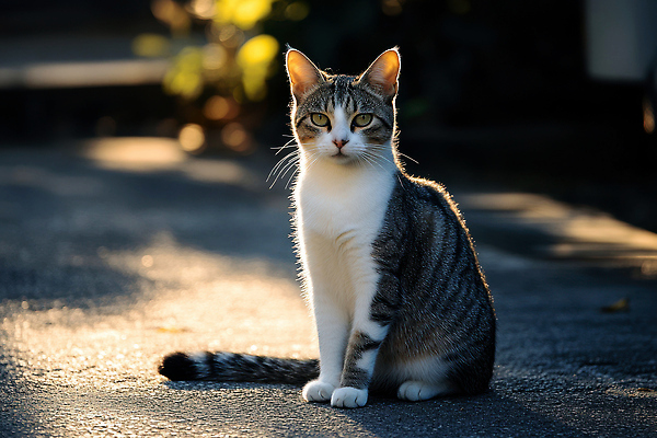 JPG 동물 편집이미지 도로 자연 털 일상 평화 귀여움 고양이 일몰 조용 길가 편집실사 AI포토 AI콘텐츠 길 컨셉 포유류 교통시설 라이프 반려동물 노을 CG 생태계 파일형식
