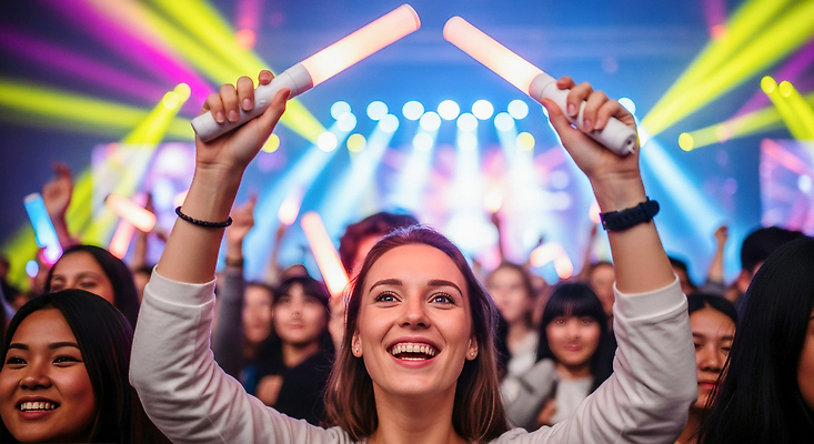 JPG 편집이미지 감정 음악 여행 조명 한국 여행객 콘서트 공연 기쁨 에너지 막대기 분위기 군중 공연장 즐거움 국내여행 흥미 의료성형뷰티 편집실사 AI인물포토 AI콘텐츠 아시아 컨셉 문화예술 사람 이벤트 극장 CG 파일형식 AI포토