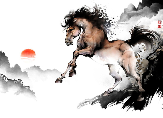 자연요소 컬러 미술 그림 생태계 파일형식 말_게임 태양 풍경 산 뷰티풀 자연 예술 동아시아 수묵화 빨간색 생동감 동물 풍경화 순간 조화 국내일러스트 PSD 일러스트