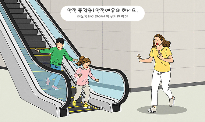 교육 어린이 이동 일러스트 가족 놀이 엄마 안내 경고 안전 일상 걷기 서비스 모던 시설 에스컬레이터 공공장소 안전교육 사고예방 주의사항 국내일러스트 AI파일 컨셉 관계 모션 주의 사람 라이프 장소 예방 파일형식 벡터