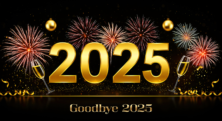 JPG 편집이미지 기념일 음악 조명 불꽃놀이 이벤트 여러명 장식 파티 축제 금색 축하 샴페인 클럽 BYE 연말 2025년 이미지편집 AI컴퓨터그래픽 AI콘텐츠 컬러 다수 컨셉 놀이 문화예술 주류 사람 연도 작별인사 파일형식