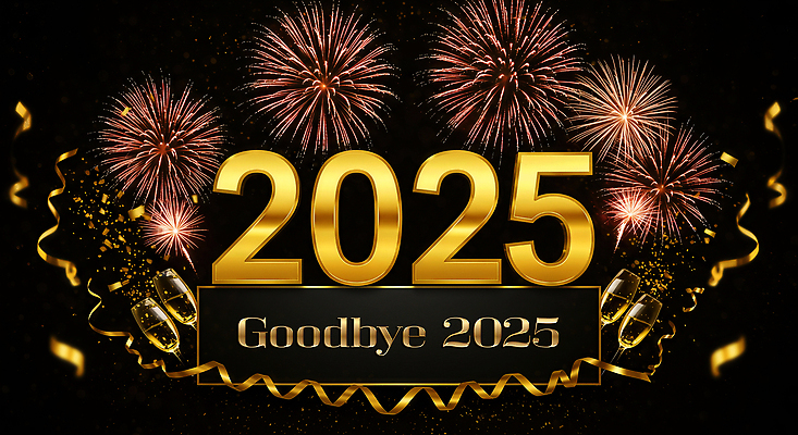 JPG 편집이미지 아침 불꽃놀이 여러명 장식 파티 축제 일몰 금색 축하 즐거움 소통 BYE 연말 특별함 2025년 이미지편집 AI컴퓨터그래픽 AI콘텐츠 주간 감정 컬러 다수 컨셉 놀이 사람 이벤트 노을 연도 작별인사 파일형식