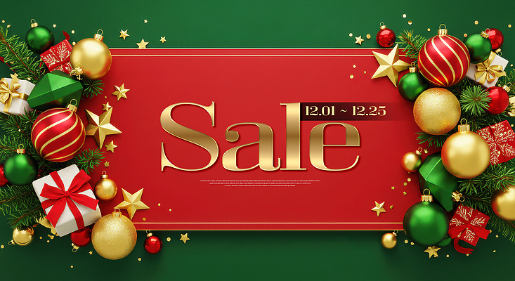 JPG 편집이미지 감정 포스터 백그라운드 크리스마스 겨울 선물 장식 빨간색 크리스마스트리 세일 금색 구슬 마케팅 이미지편집 AI컴퓨터그래픽 AI콘텐츠 계절 기념일 컬러 파일형식