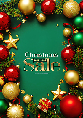 JPG 편집이미지 계절 별 크리스마스 공 선물 이벤트 장식 빨간색 초록색 크리스마스트리 세일 금색 소비 이미지편집 AI컴퓨터그래픽 AI콘텐츠 자연요소 기념일 컬러 파일형식