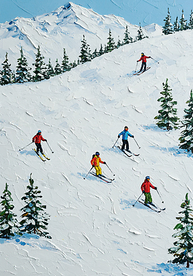 JPG 나무 스포츠 겨울 일러스트 가족 자연 놀이 스키 겨울스포츠 산 풍경 여러명 취미 친구 즐거움 스키선수 슬로프 국내일러스트 AI일러스트 AI콘텐츠 식물 계절 감정 다수 관계 스키장 운동선수 사람 생태계 파일형식