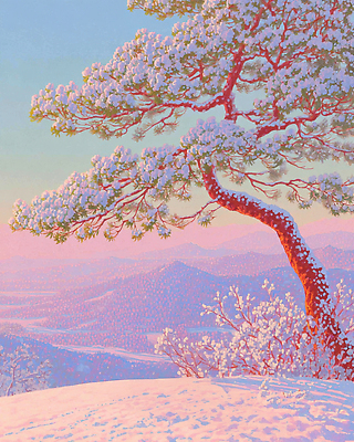 JPG 나무 감정 컬러 겨울 일러스트 자연 하늘 바람 산 풍경 햇빛 평화 일출 일몰 나뭇가지 조화 뷰티풀 설산 국내일러스트 AI일러스트 AI콘텐츠 자연요소 식물 계절 컨셉 날씨 태양 노을 생태계 파일형식