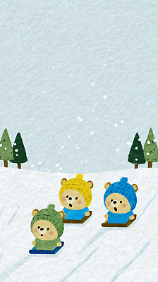 식물 동물 계절 감정 컬러 겨울 포유류 눈_날씨 3 사람 풍경 생태계 파일형식 곰 썰매 놀이 자연 나무 흰색 즐거움 어린이 모션 장면 행복 세마리 겨울풍경 눈송이 JPG 국내일러스트 일러스트