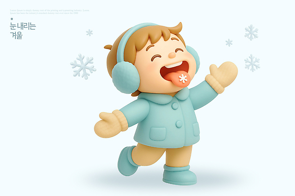캐릭터 잡화 계절 감정 컨셉 상의 눈_날씨 사람 3D 파일형식 겨울 어린이 눈송이 외투 귀마개 기쁨 표정 행복 놀이 즐거움 귀여움 눈사람 동심 편집3D PSD 편집이미지 3D캐릭터