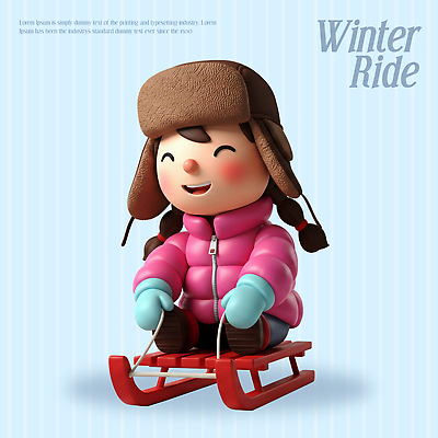 PSD 편집이미지 어린이 분홍색 장갑 겨울 놀이 3D캐릭터 웃음 즐거움 썰매 편집3D 캐릭터 잡화 계절 감정 컬러 표정 사람 3D 파일형식
