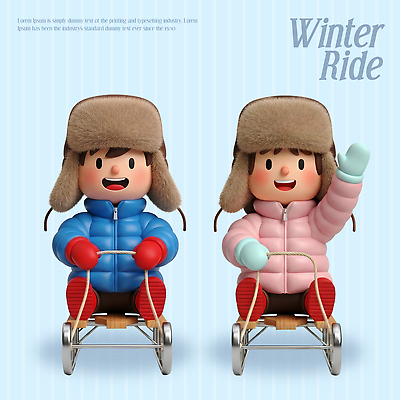 PSD 편집이미지 어린이 분홍색 장갑 겨울 놀이 3D캐릭터 파란색 장난감 귀여움 산책 놀이기구 즐거움 썰매 편집3D 캐릭터 잡화 계절 감정 컬러 컨셉 휴식 사람 3D 파일형식