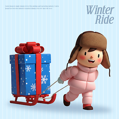 PSD 편집이미지 패션 감정 어린이 분홍색 크리스마스 겨울 모션 놀이 3D캐릭터 선물 산타클로스 즐거움 썰매 편집3D 캐릭터 계절 기념일 컬러 사람 3D 파일형식