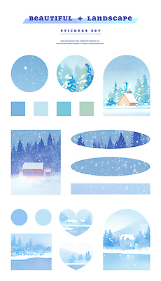 PSD 나무 디자인 예술 컬러 백그라운드 스티커 겨울 일러스트 자연 주택 풍경 그래픽 장식 세트 정원 편안함 플랫폼 수공예 겨울풍경 국내일러스트 식물 계절 교통시설 건물 감각 공예 생태계 파일형식