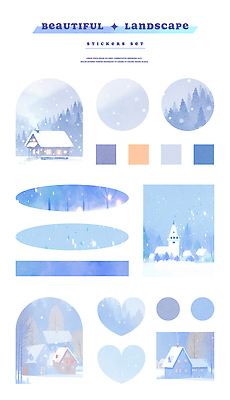 PSD 디자인 컬러 백그라운드 스티커 겨울 일러스트 자연 문구용품 주택 풍경 장식 마을 그림 조화 뷰티풀 국내일러스트 계절 건물 오브젝트 생태계 파일형식