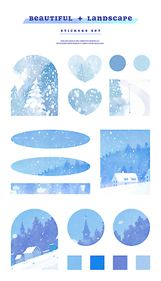 PSD 나무 디자인 예술 백그라운드 스티커 겨울 일러스트 상상 자연 산 주택 풍경 파란색 차가움 오브젝트 감성 뷰티풀 테마 국내일러스트 식물 계절 컬러 컨셉 건물 생태계 파일형식