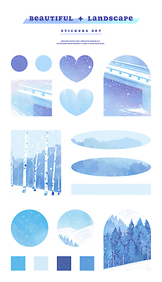 모양 PSD 디자인 백그라운드 스티커 겨울 일러스트 자연 풍경 장식 파란색 세트 흰색 표현 오브젝트 그림 이미지 감성 풍경화 국내일러스트 계절 컬러 컨셉 생태계 파일형식