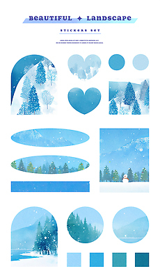 PSD 나무 디자인 예술 컬러 스티커 겨울 일러스트 자연 눈사람 풍경 장식 파란색 세트 맑음 흰색 하트 그림 DIY 꾸미기 국내일러스트 모양 식물 계절 날씨 취미 생태계 파일형식