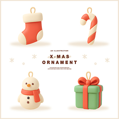 계절 기념일 컬러 디저트 3D 파일형식 크리스마스 장식 양말 사탕 눈사람 선물 겨울 축제 디자인 빨간색 초록색 흰색 편집3D PSD 편집이미지